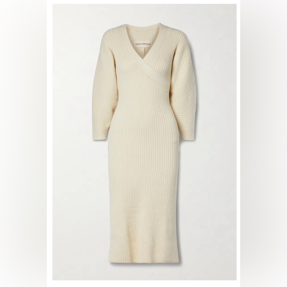 Mara Hoffman Samira Sweater Dress Sz Large Ivory Organic Cotton Stretch Rib Knit - Picture 2 of 11